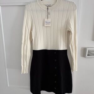 Sandro Cream and Black Long Sleeve Dress
